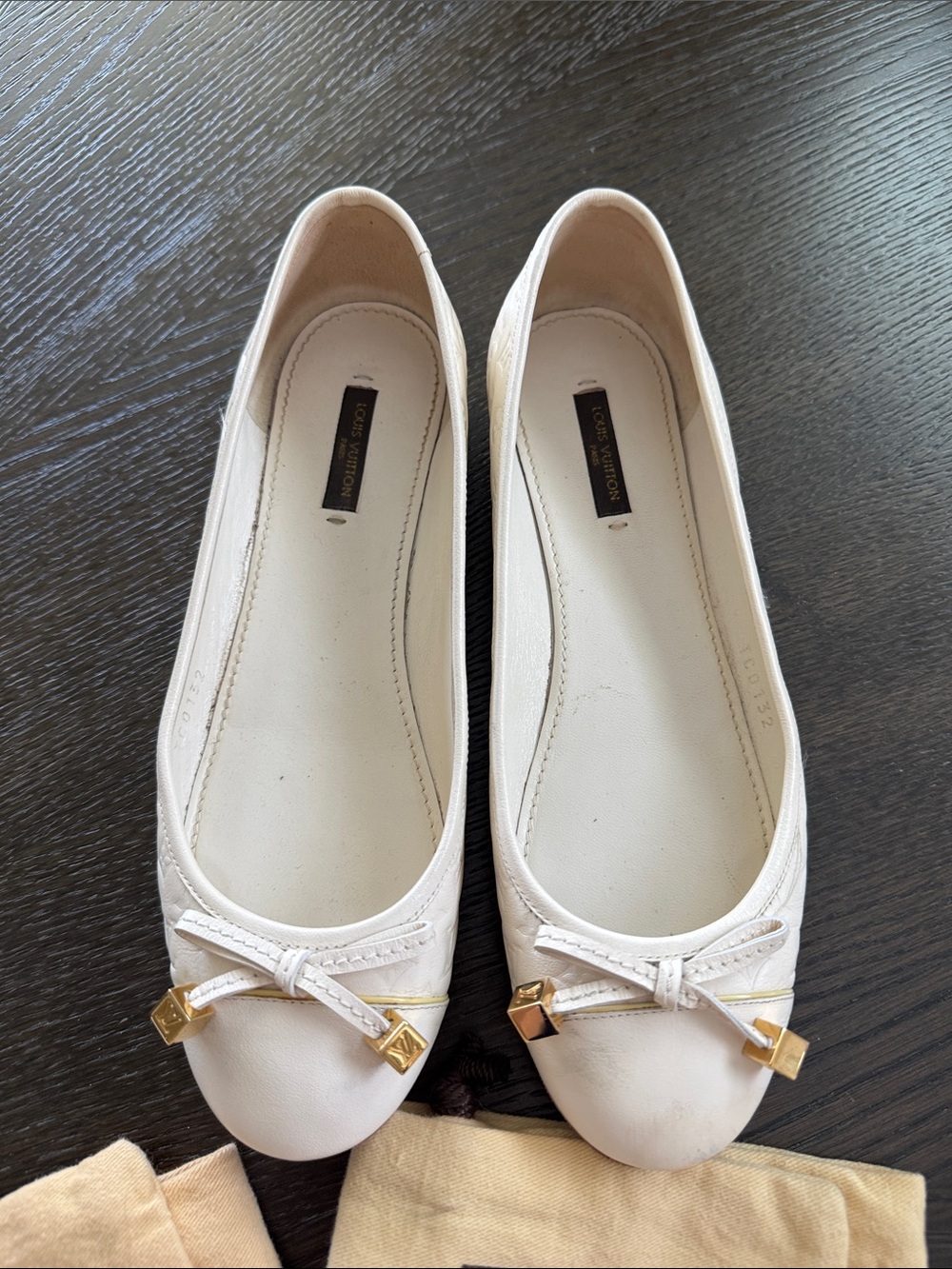 Louis Vuitton Cream Monogram Embossed Ballet Flats with Gold Accents 7 7.5 37